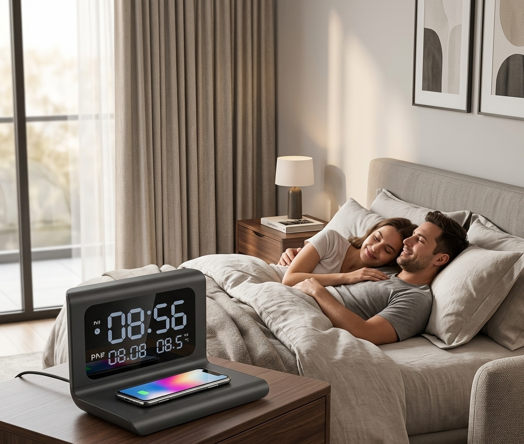 30W Wireless Charging Stand with Clock & Thermometer | Fast Qi Charger
