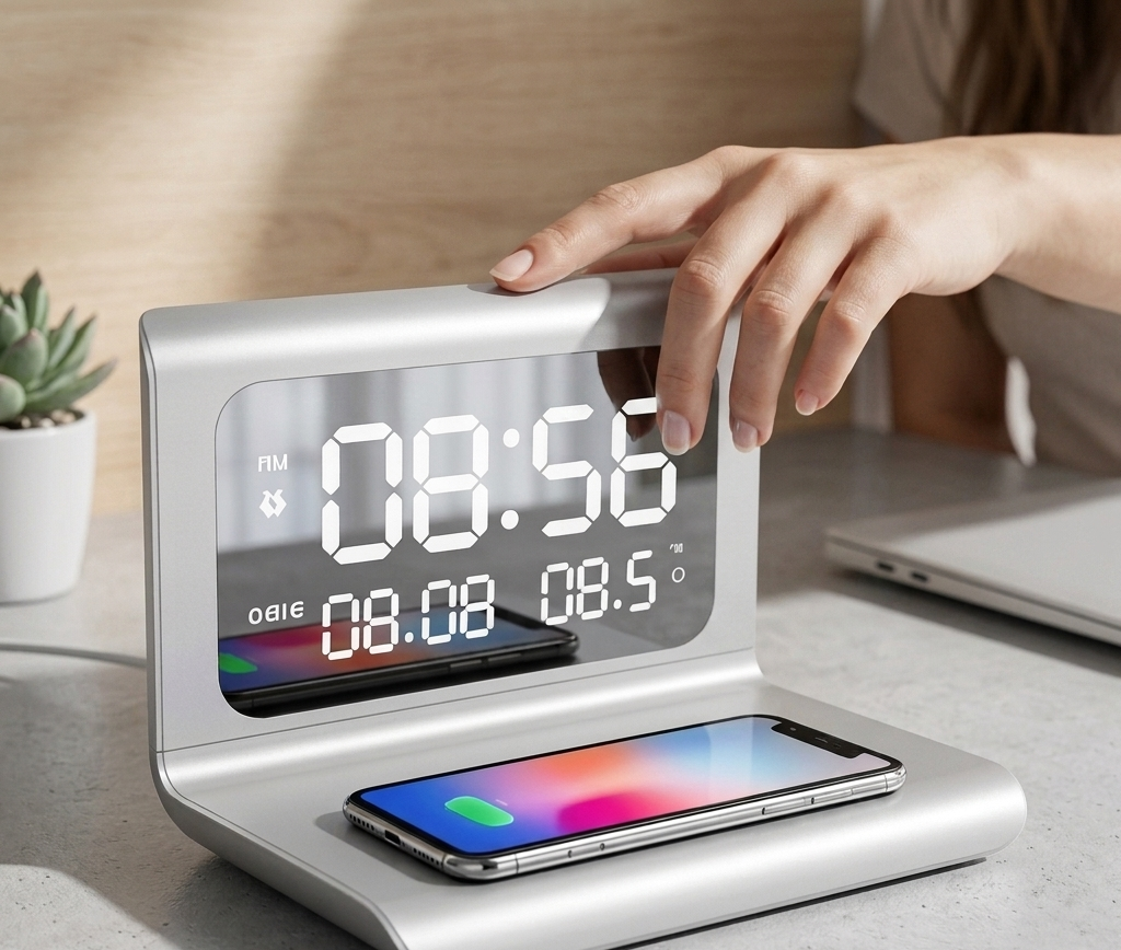 30W Wireless Charging Stand with Clock & Thermometer | Fast Qi Charger