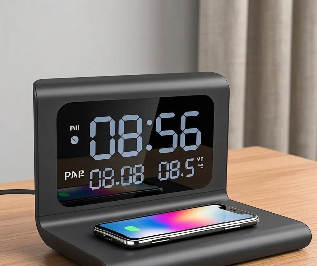 30W Wireless Charging Stand with Clock & Thermometer | Fast Qi Charger